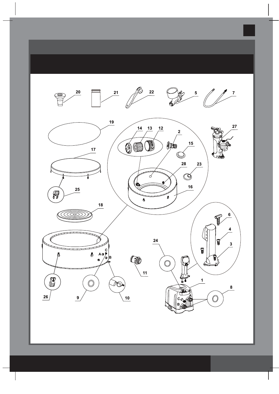 S ave these instructions, Parts, English page 6 | Intex PURESPA 77" JET MASSAGE SPA 2014 User Manual | Page 6 / 18