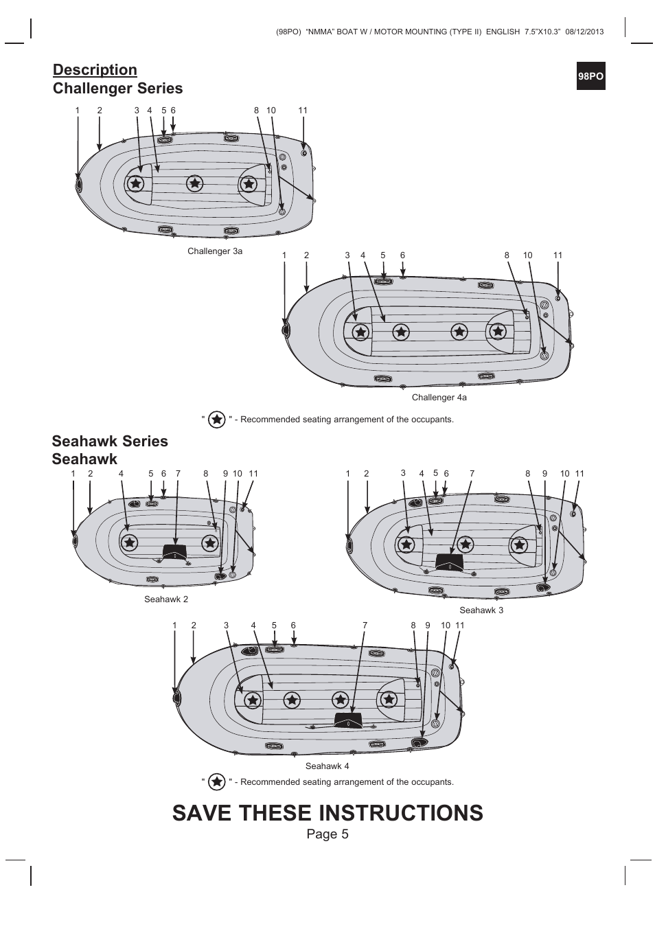 Save these instructions, Description challenger series, Seahawk series seahawk | Page 5 | Intex SEAHAWK 2 BOAT SET 2014 User Manual | Page 5 / 13