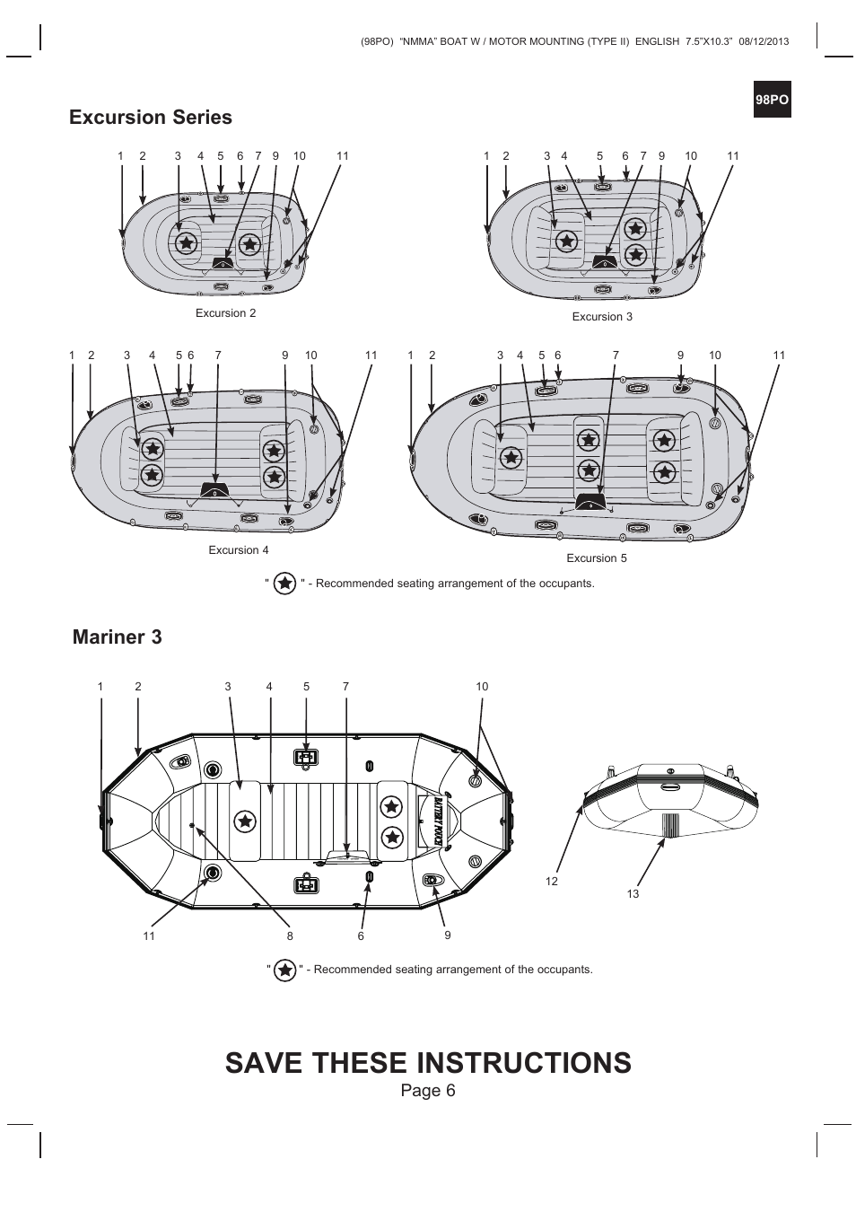 Save these instructions, Excursion series, Mariner 3 | Page 6 | Intex SEAHAWK 2 BOAT SET 2014 User Manual | Page 6 / 13