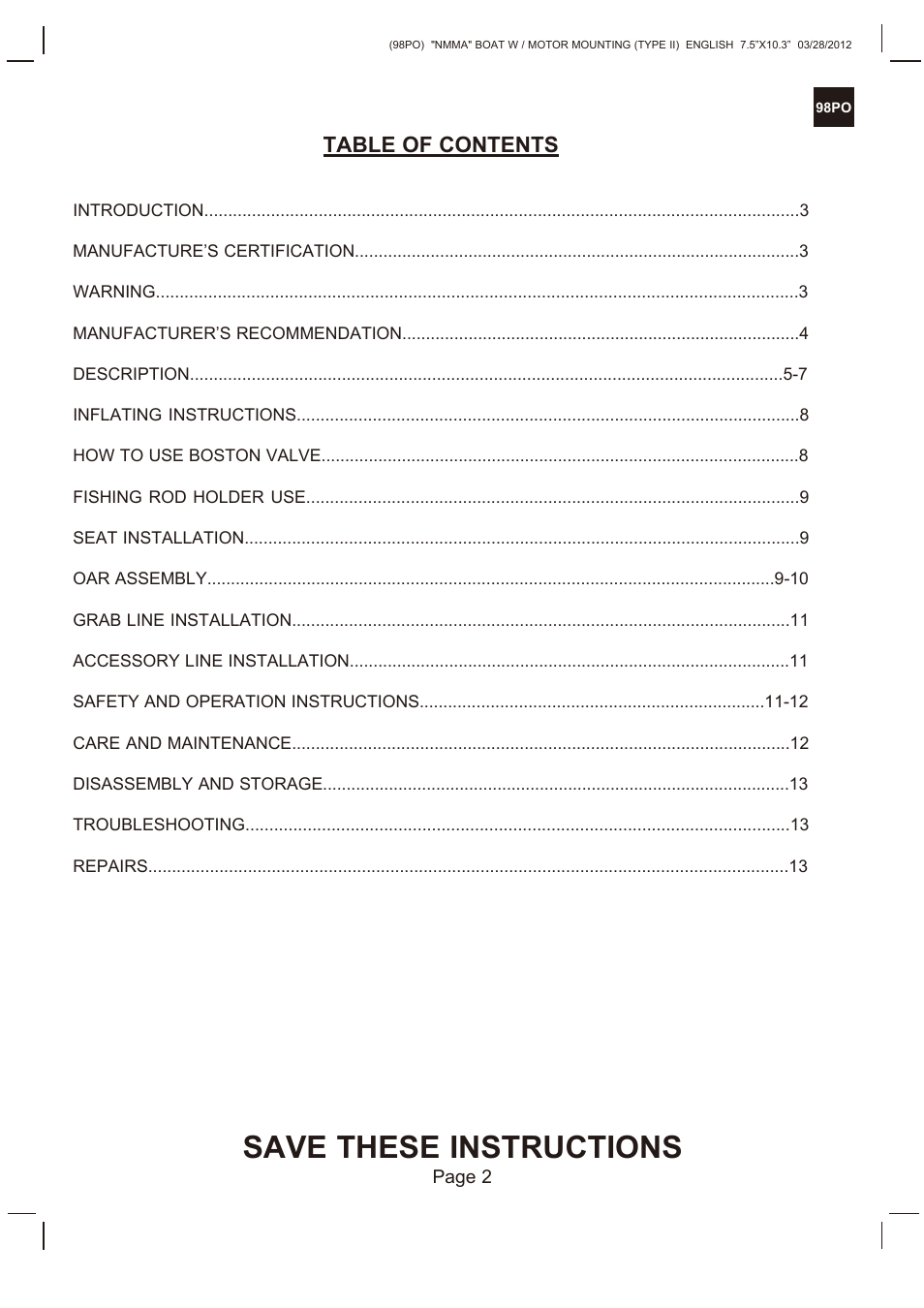 Intex SEAHAWK 2 BOAT SET 2013 User Manual | Page 2 / 13