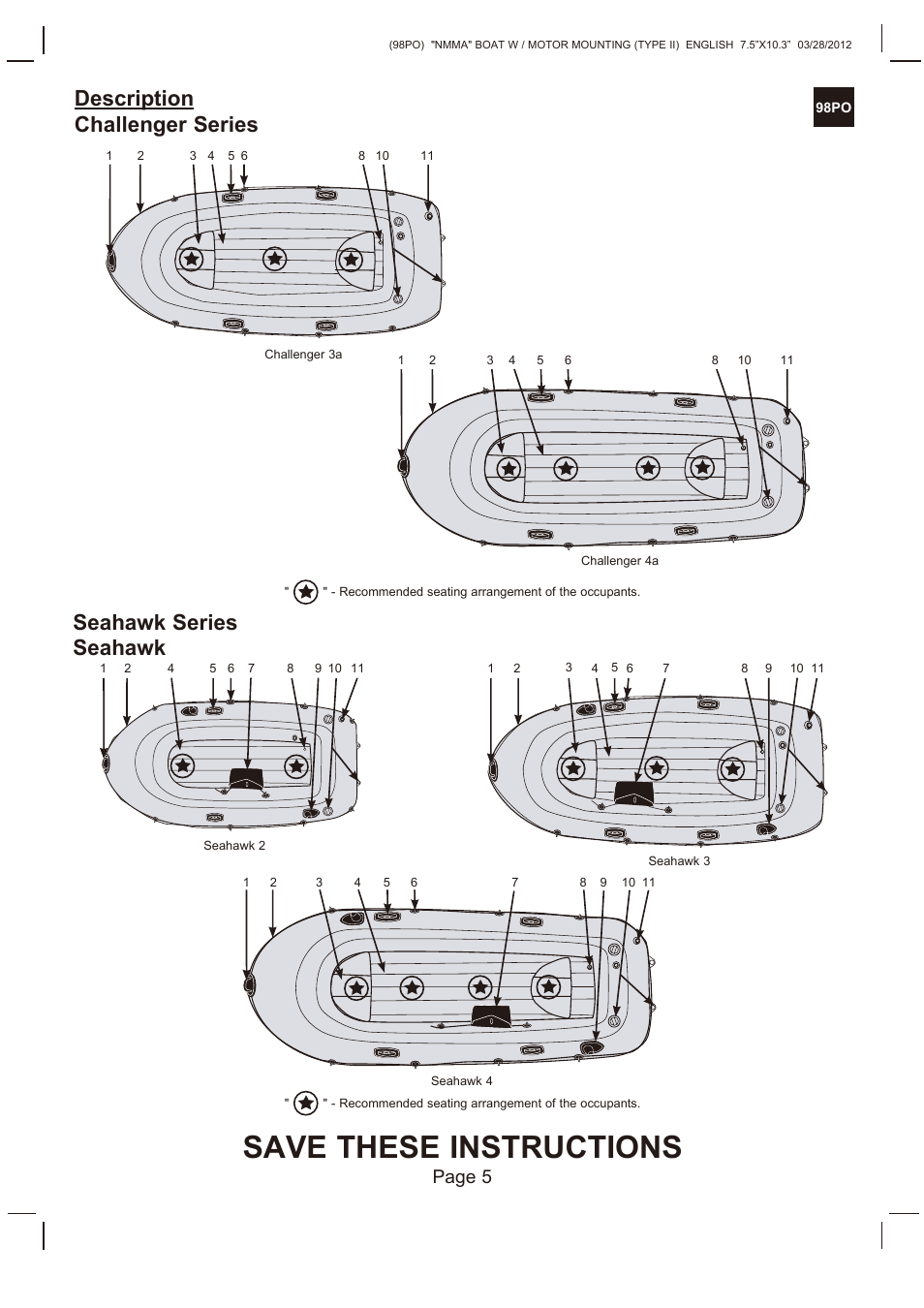 Save these instructions, Description challenger series, Seahawk series seahawk | Page 5 | Intex SEAHAWK 2 BOAT SET 2013 User Manual | Page 5 / 13