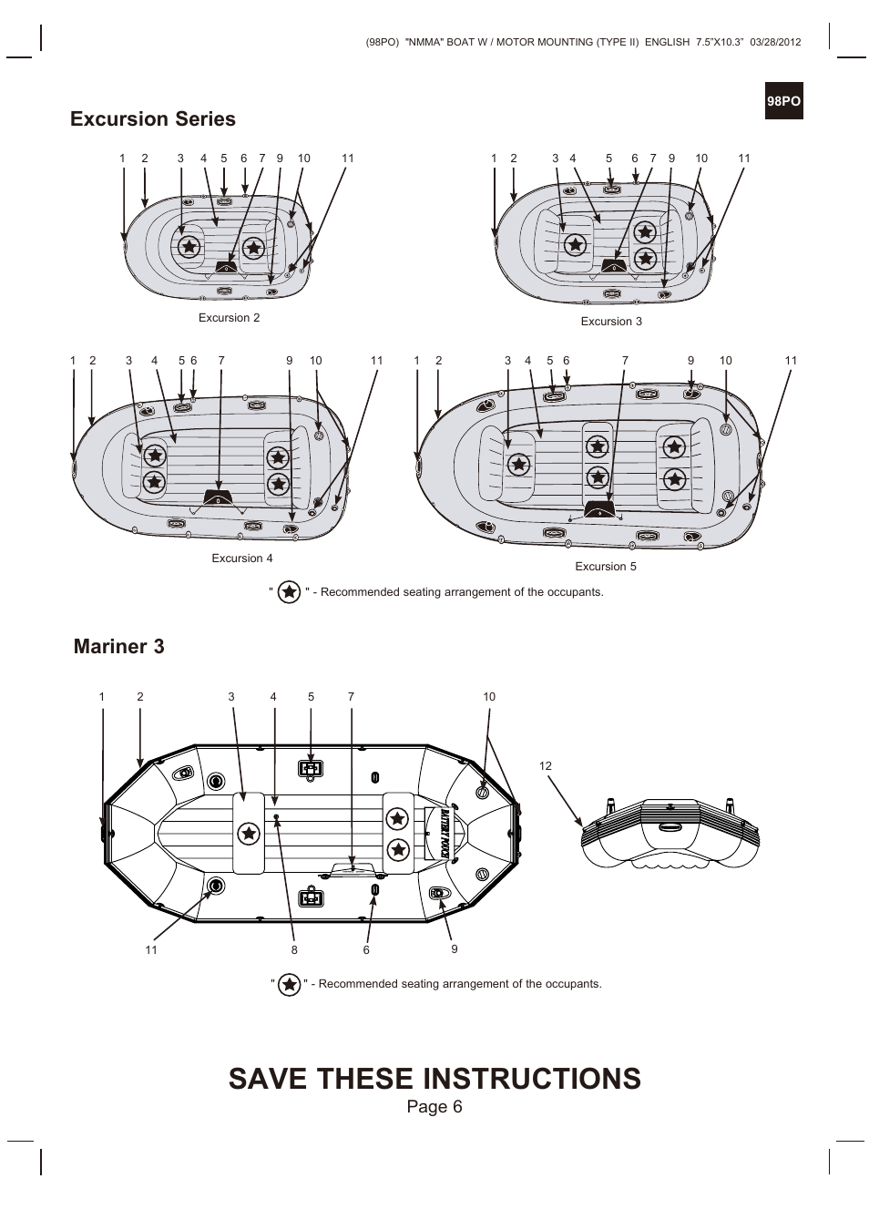 Save these instructions, Excursion series, Mariner 3 | Page 6 | Intex SEAHAWK 2 BOAT SET 2013 User Manual | Page 6 / 13
