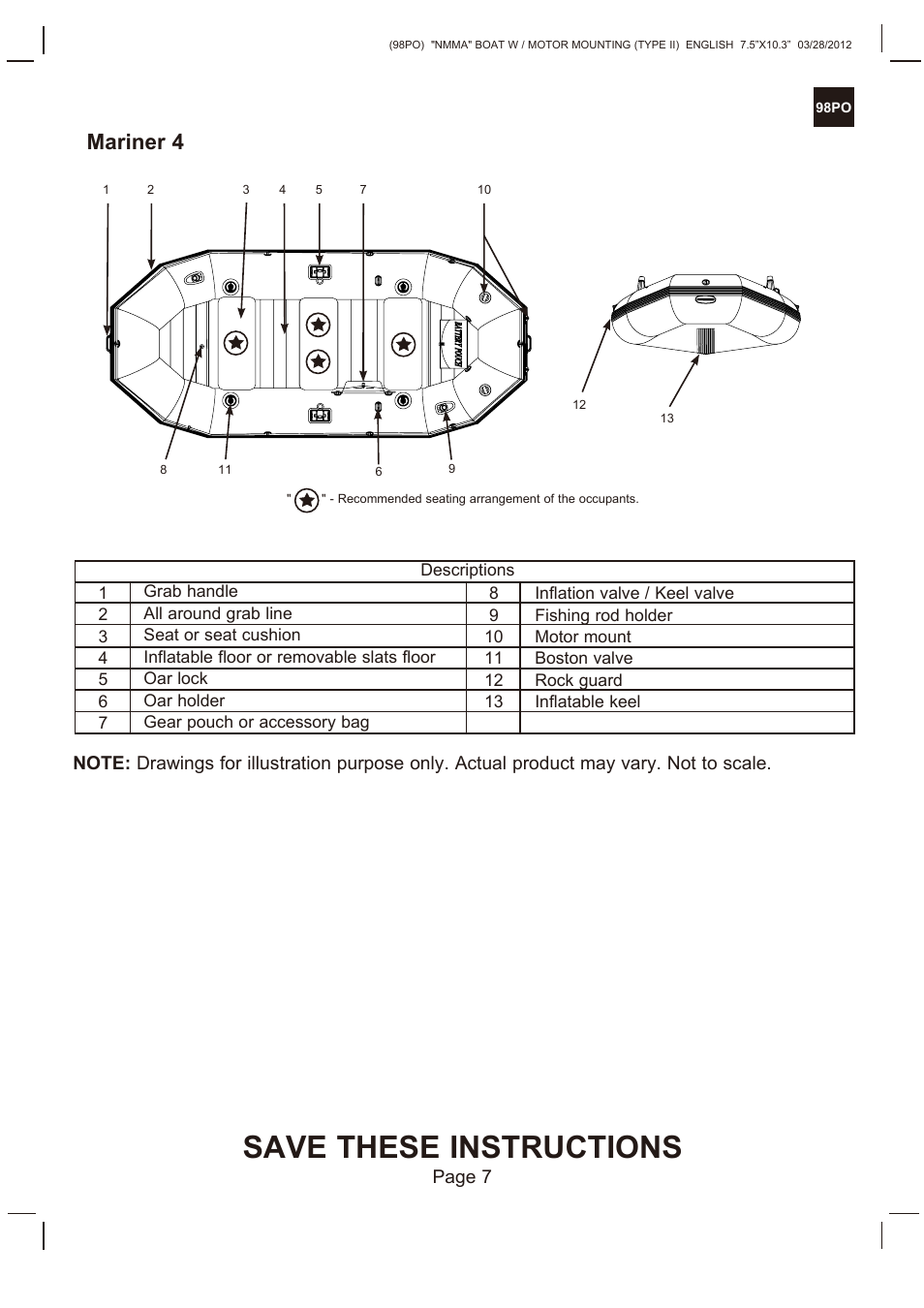 Save these instructions, Mariner 4 | Intex SEAHAWK 2 BOAT SET 2013 User Manual | Page 7 / 13