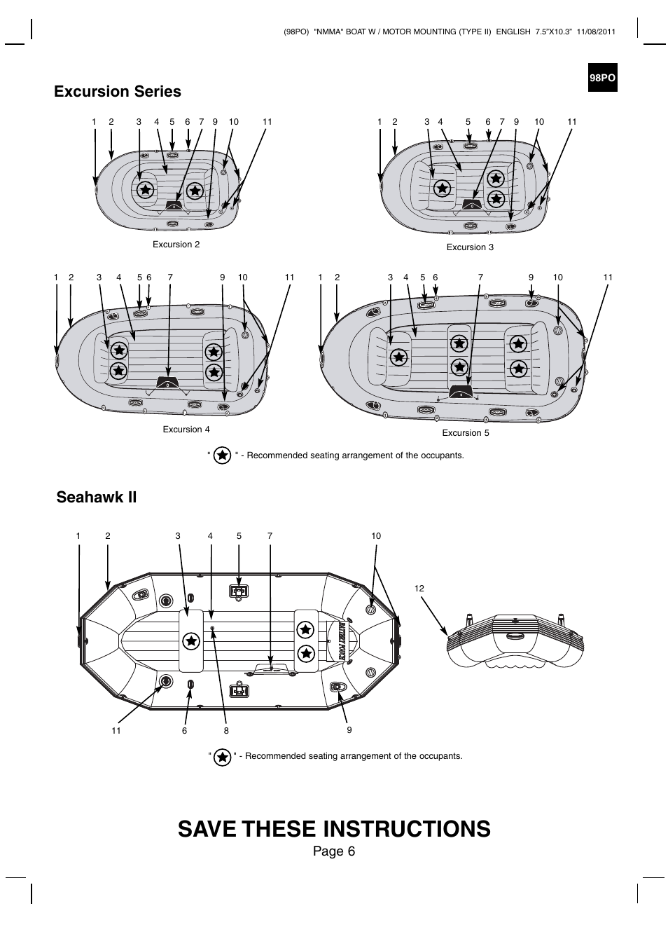 Save these instructions, Excursion series, Seahawk ii | Page 6 | Intex MARINER 4 BOAT SET 2012 User Manual | Page 6 / 14