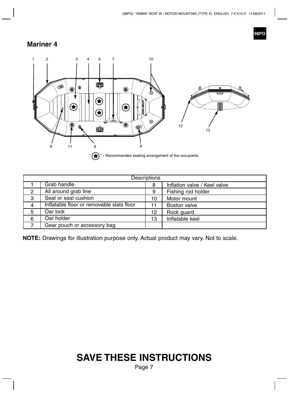 Save these instructions, Mariner 4, Page 7 | Intex MARINER 4 BOAT SET 2012 User Manual | Page 7 / 14