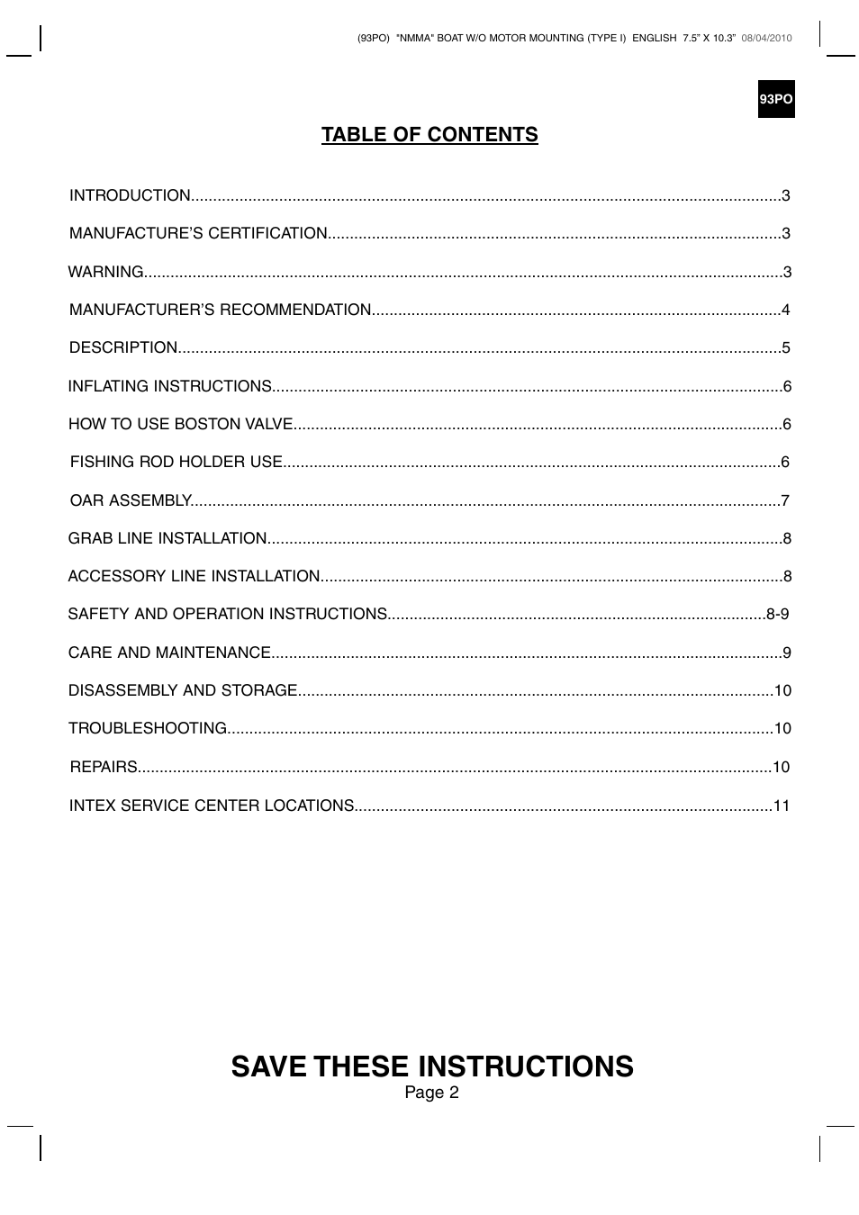 Intex CHALLENGER 2 BOAT SET 2011 User Manual | Page 2 / 11