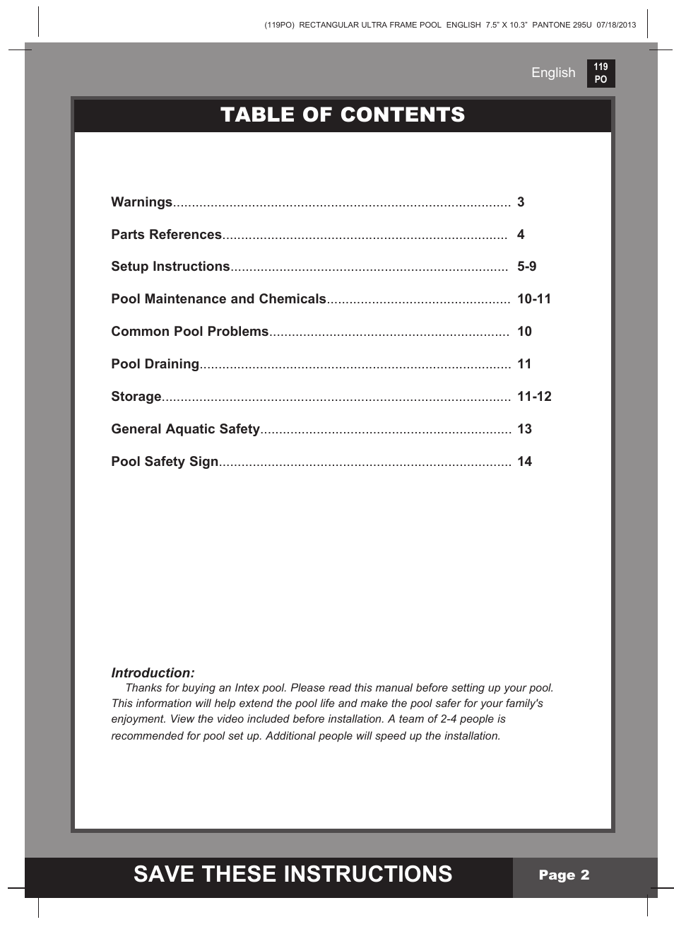Intex 32FT X 16FT X 52IN RECTANGULAR POOL SET 2014 User Manual | Page 2 / 14