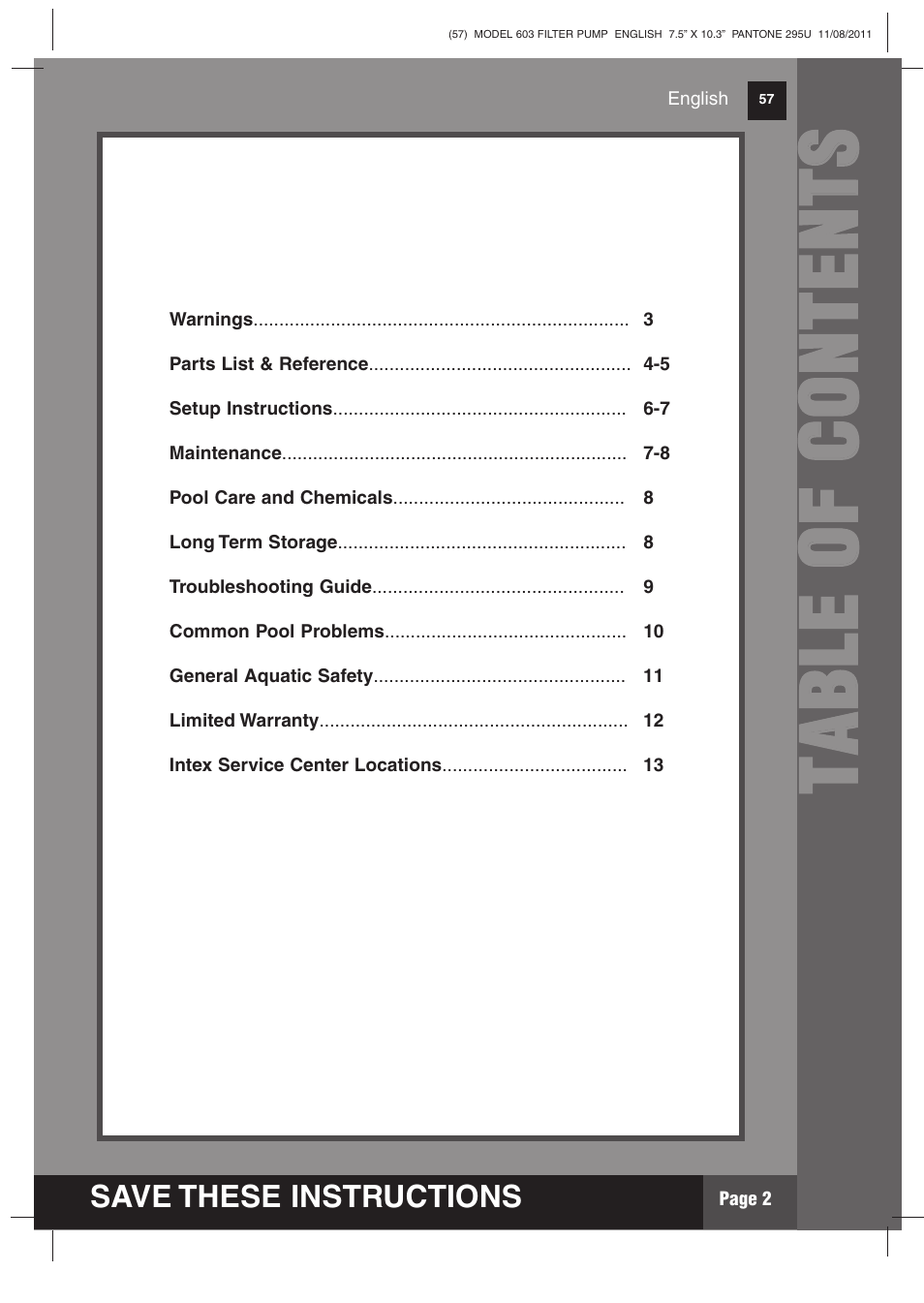 Tt aa bb ll ee oo ff cc oo nn tt ee nn tt ss | Intex 603 Krystal Clear 2012 User Manual | Page 2 / 14