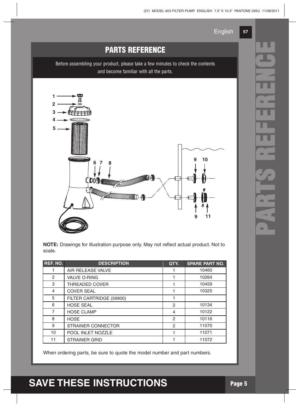 Pp aa rr tt ss rr ee ff ee rr ee nn cc ee, Save these instructions | Intex 603 Krystal Clear 2012 User Manual | Page 5 / 14