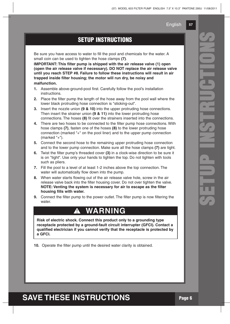 Ss ee tt uu pp ii nn ss tt rr uu cc tt iioo nn ss | Intex 603 Krystal Clear 2012 User Manual | Page 6 / 14