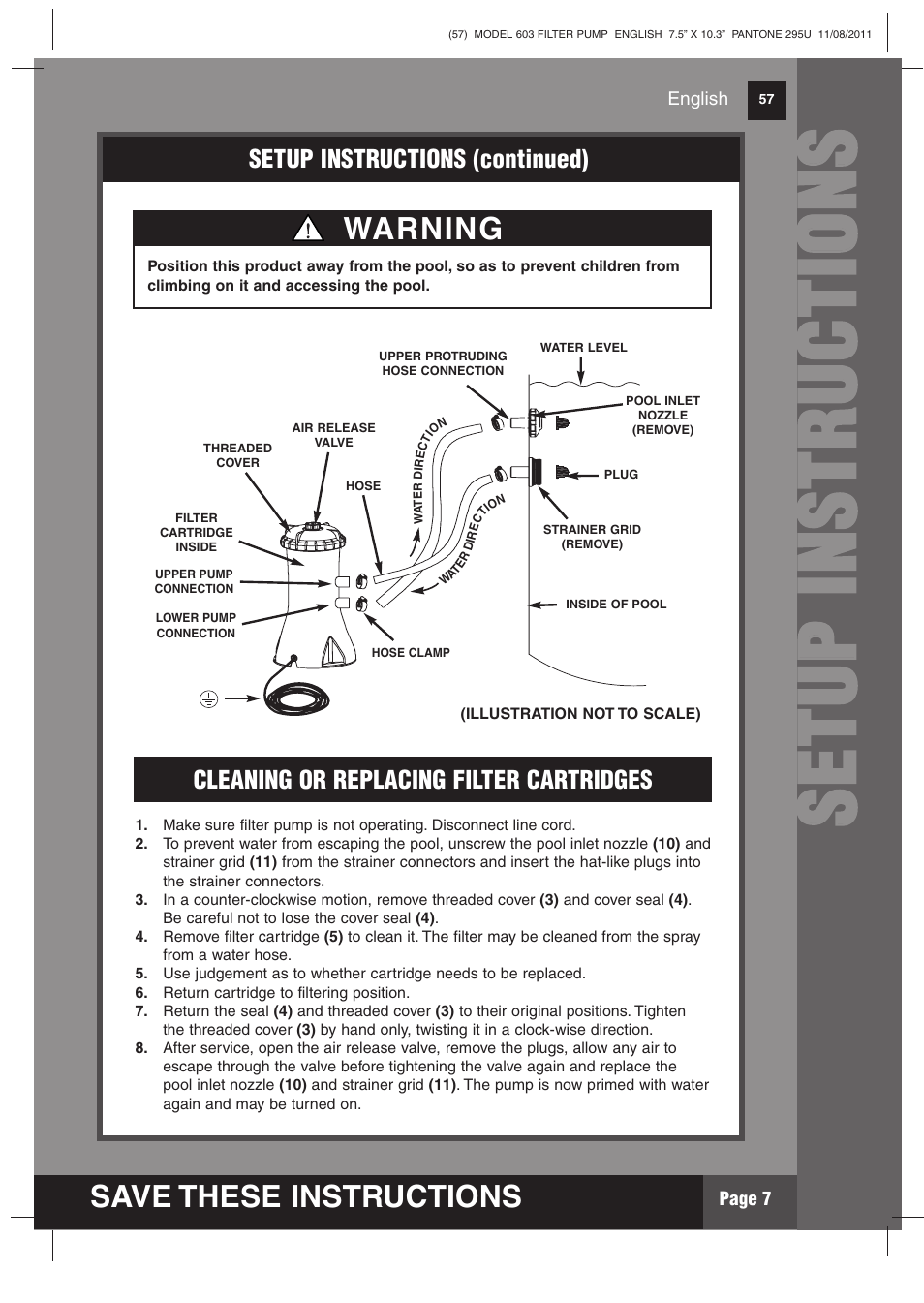 Ss ee tt uu pp ii nn ss tt rr uu cc tt iioo nn ss, Save these instructions, Warning | Intex 603 Krystal Clear 2012 User Manual | Page 7 / 14