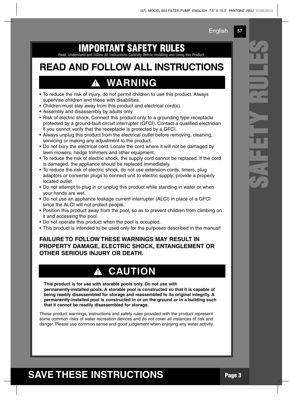 Ss aa ff ee tt yy rr uu ll ee ss | Intex 603 Krystal Clear 2011 User Manual | Page 3 / 14