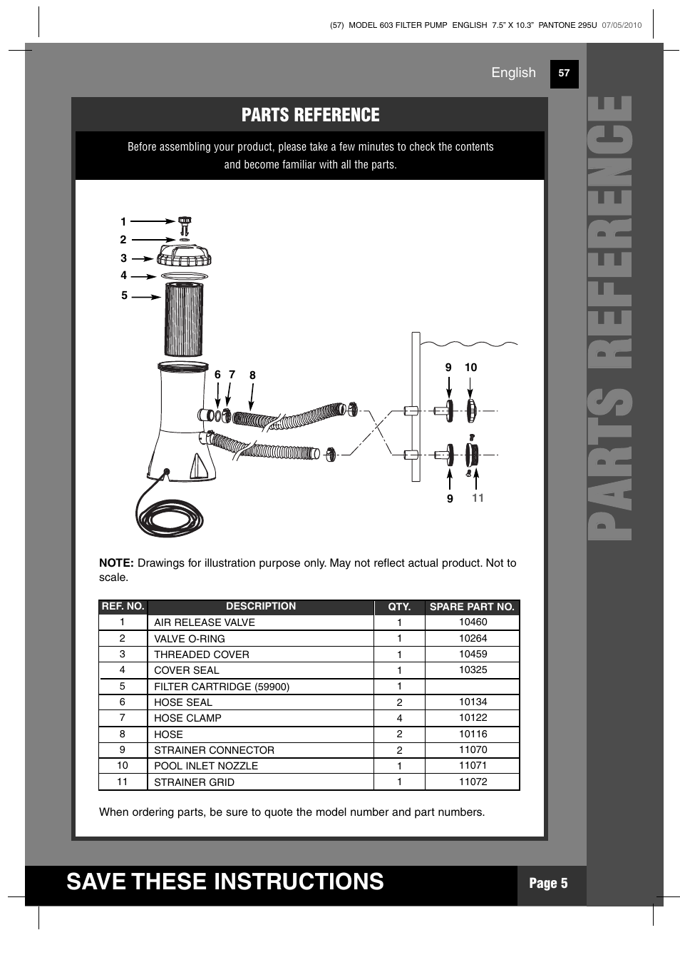 Pp aa rr tt ss rr ee ff ee rr ee nn cc ee, Save these instructions | Intex 603 Krystal Clear 2011 User Manual | Page 5 / 14