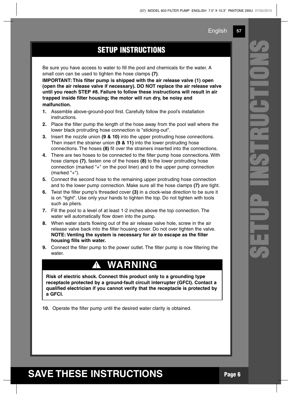 Ss ee tt uu pp ii nn ss tt rr uu cc tt iioo nn ss | Intex 603 Krystal Clear 2011 User Manual | Page 6 / 14