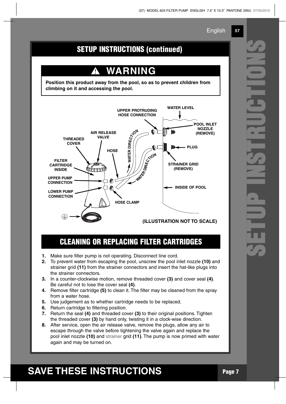 Ss ee tt uu pp ii nn ss tt rr uu cc tt iioo nn ss, Save these instructions, Warning | Intex 603 Krystal Clear 2011 User Manual | Page 7 / 14