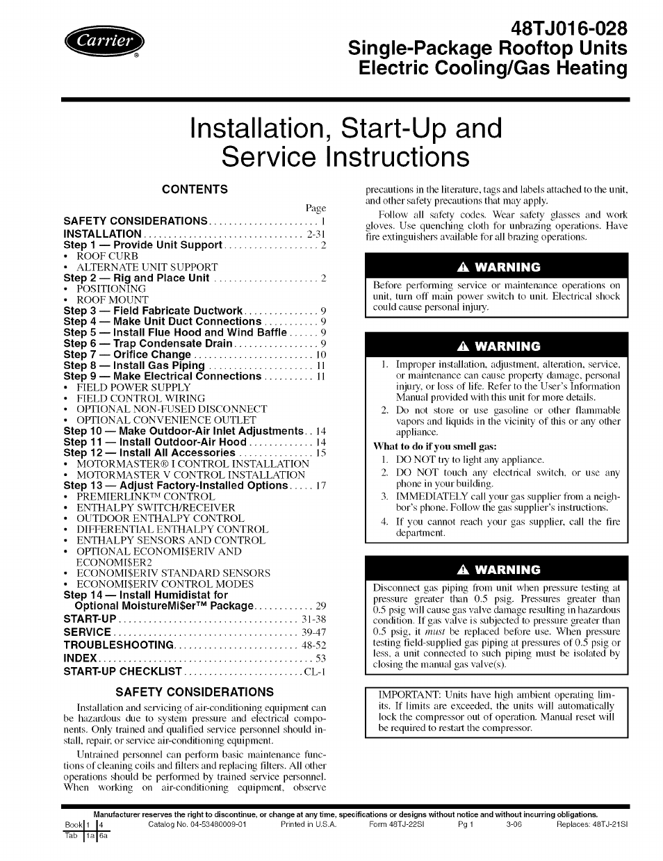 Carrier 48TJ016-028 User Manual | 56 pages