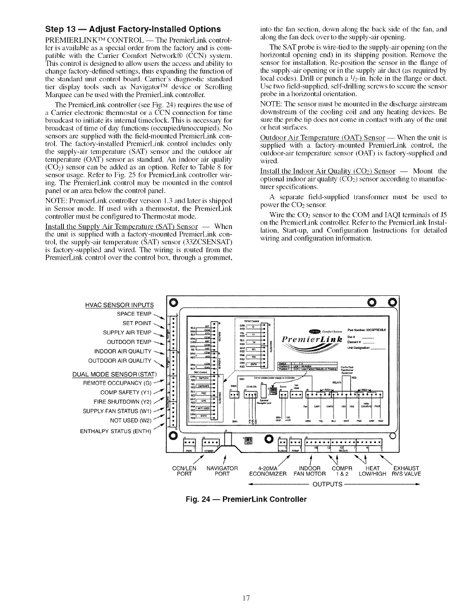 Step 13 — adjust factory-installed options, Fig. 24 — premierlink controller | Carrier 48TJ016-028 User Manual | Page 17 / 56