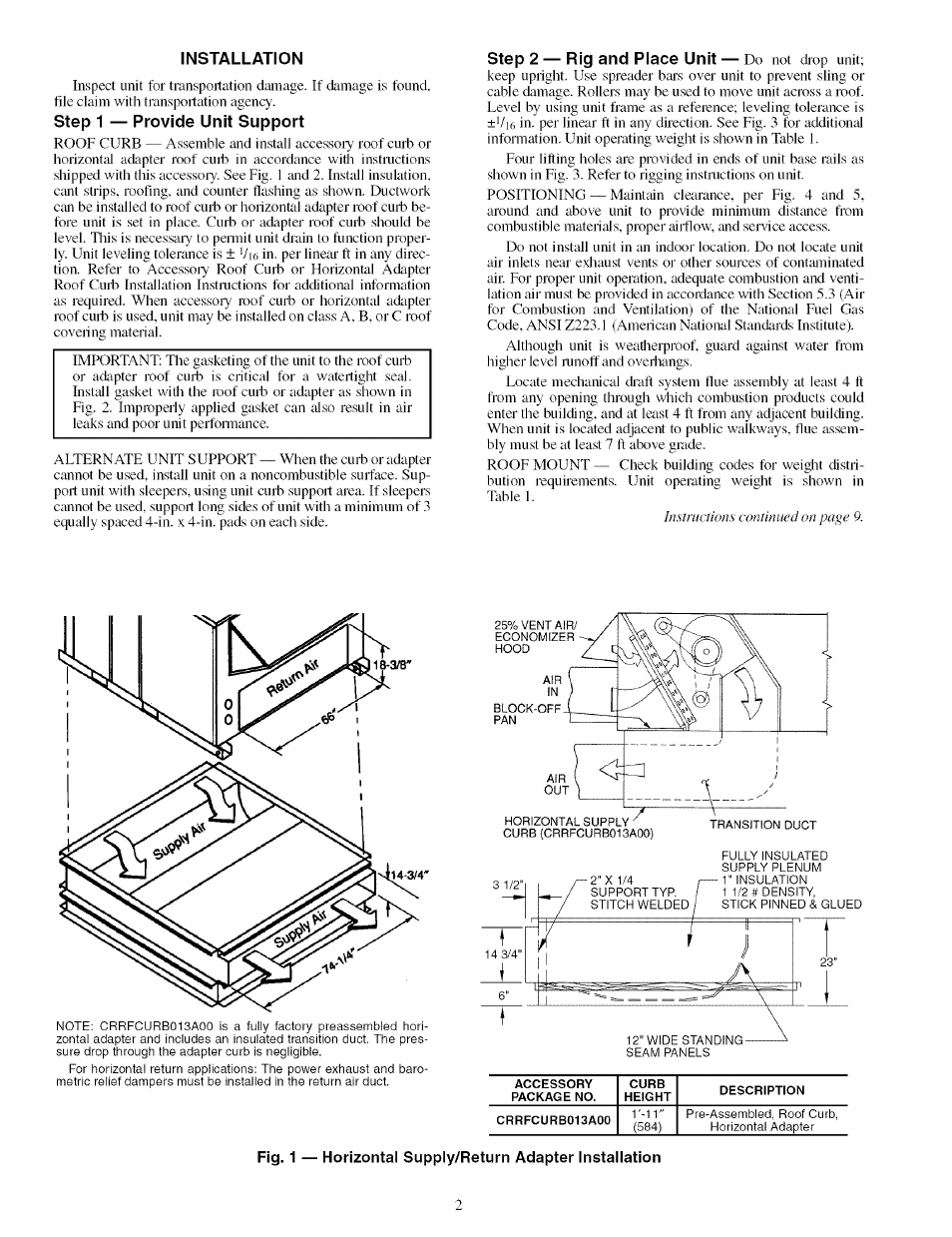 Installation, Step 1 — provide unit support, Installation -31 | Carrier 48TJ016-028 User Manual | Page 2 / 56