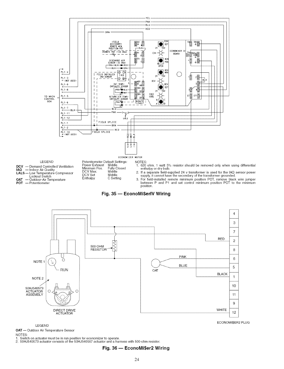 Fig. 36 — economiser2 wiring, Fig. 35 — economi$erlv wiring | Carrier 48TJ016-028 User Manual | Page 24 / 56