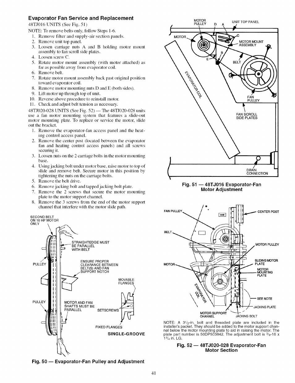 Evaporator fan service and replacement | Carrier 48TJ016-028 User Manual | Page 41 / 56