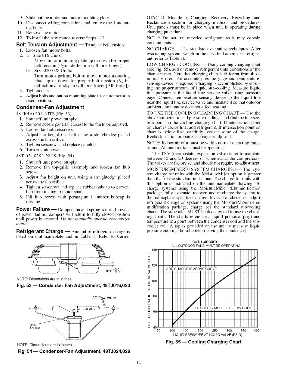 Condenser-fan adjustment, Fig. 53 — condenser fan adjustment, 48tj016,020 | Carrier 48TJ016-028 User Manual | Page 42 / 56