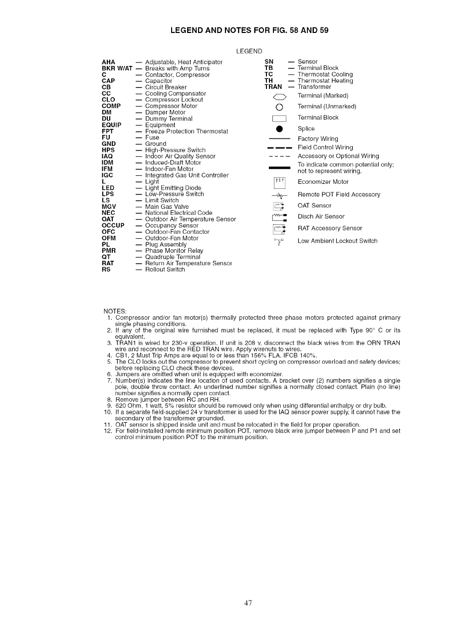Legend and notes for fig. 58 and 59 | Carrier 48TJ016-028 User Manual | Page 47 / 56
