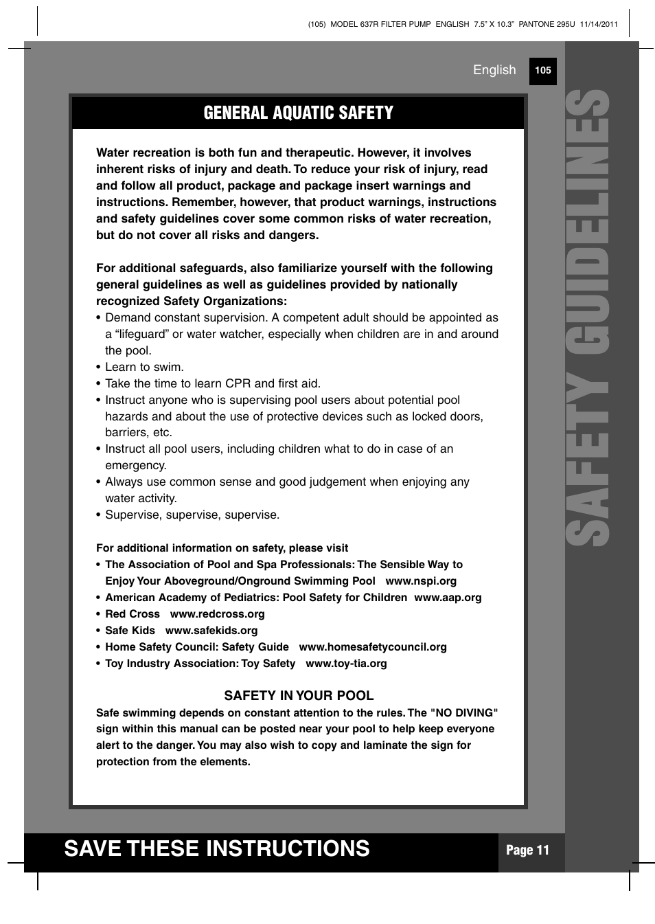 Ss aa ff ee tt yy gg uu iidd ee ll iinn ee ss | Intex 637R Krystal Clear 2012 User Manual | Page 11 / 14