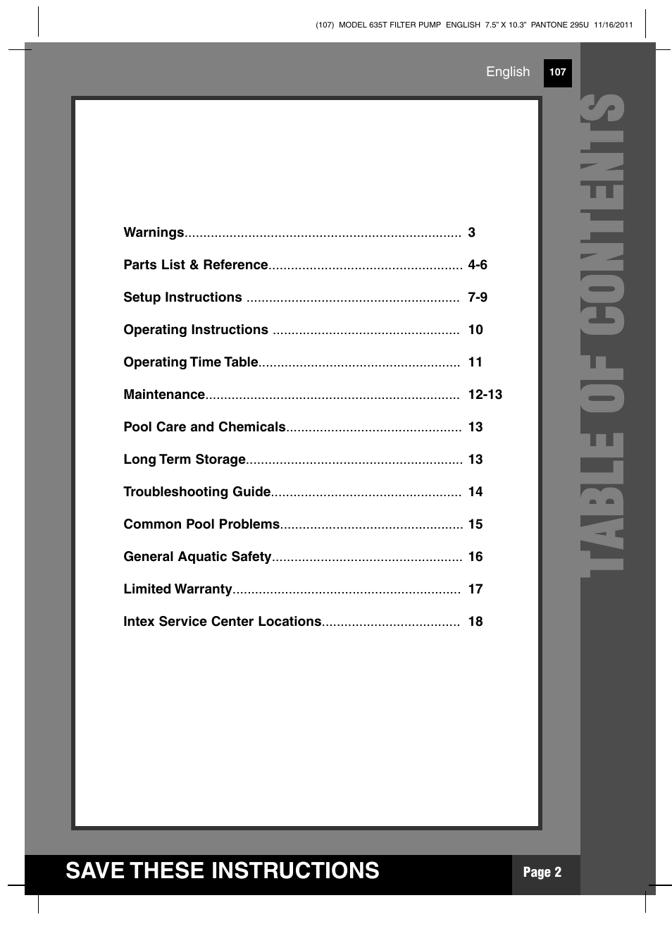 Tt aa bb ll ee oo ff cc oo nn tt ee nn tt ss | Intex 635T Krystal Clear 2012 User Manual | Page 2 / 19