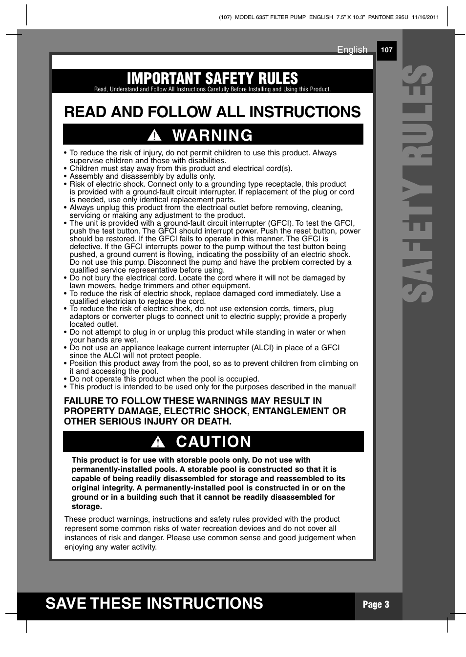 Ss aa ff ee tt yy rr uu ll ee ss | Intex 635T Krystal Clear 2012 User Manual | Page 3 / 19