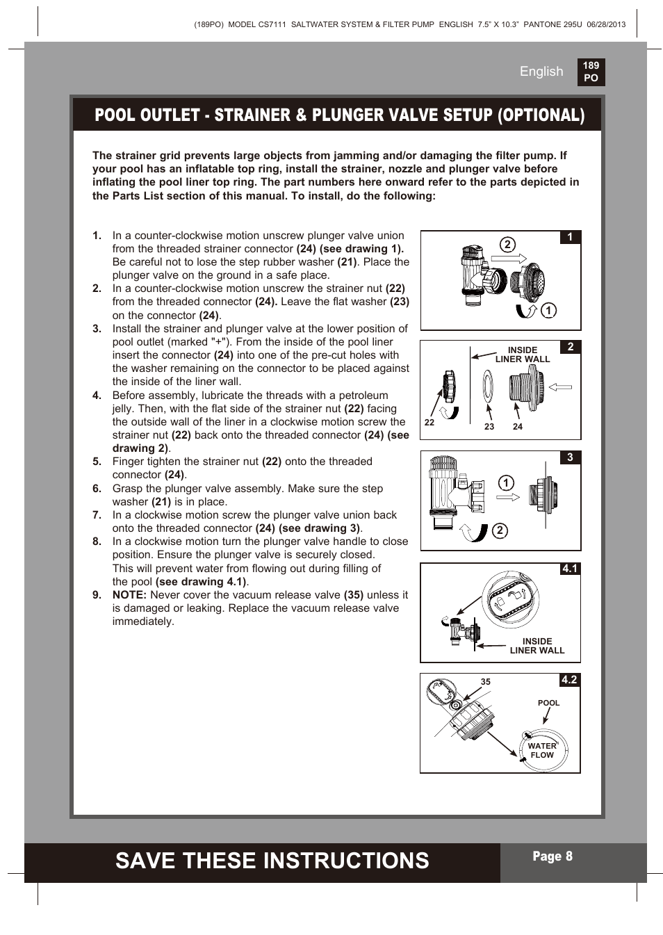 Save these instructions, S ave these instructions, Page 2 | English, English page 8 | Intex CS7111 Krystal Clear Saltwater System 2014 User Manual | Page 8 / 29