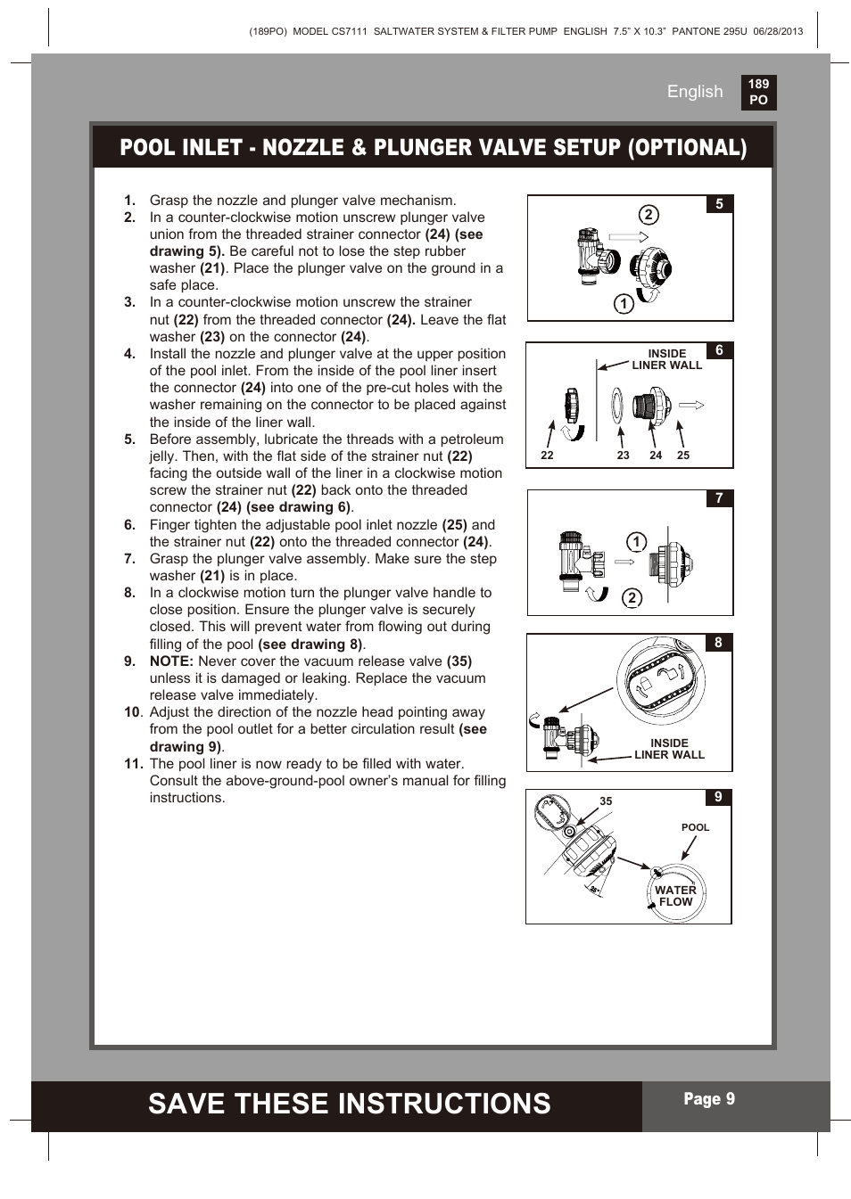 Save these instructions, S ave these instructions, Page 2 | English, English page 9 | Intex CS7111 Krystal Clear Saltwater System 2014 User Manual | Page 9 / 29