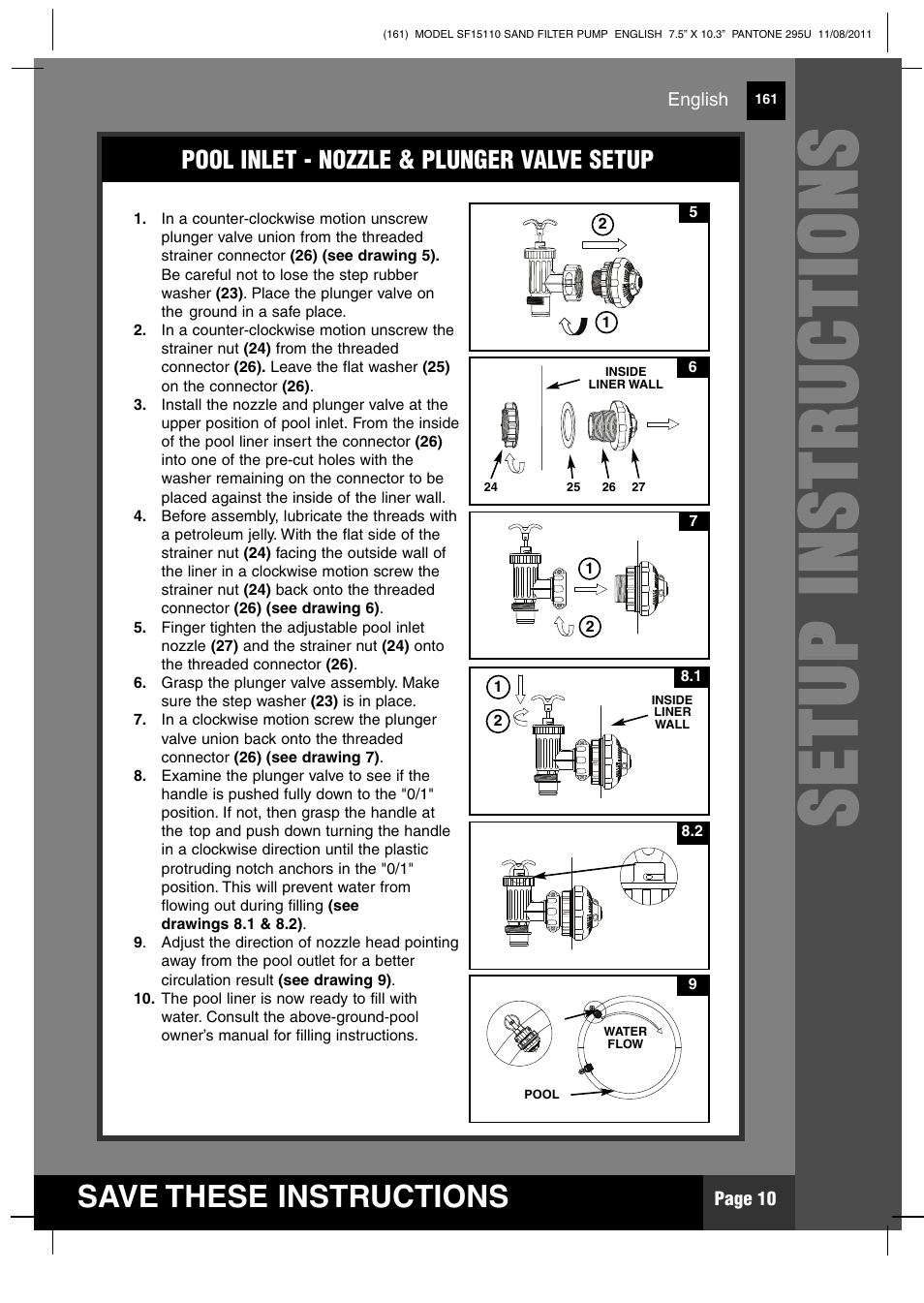 Ss ee tt uu pp ii nn ss tt rr uu cc tt iioo nn ss | Intex SF15110 Krystal Clear 2012 User Manual | Page 10 / 30