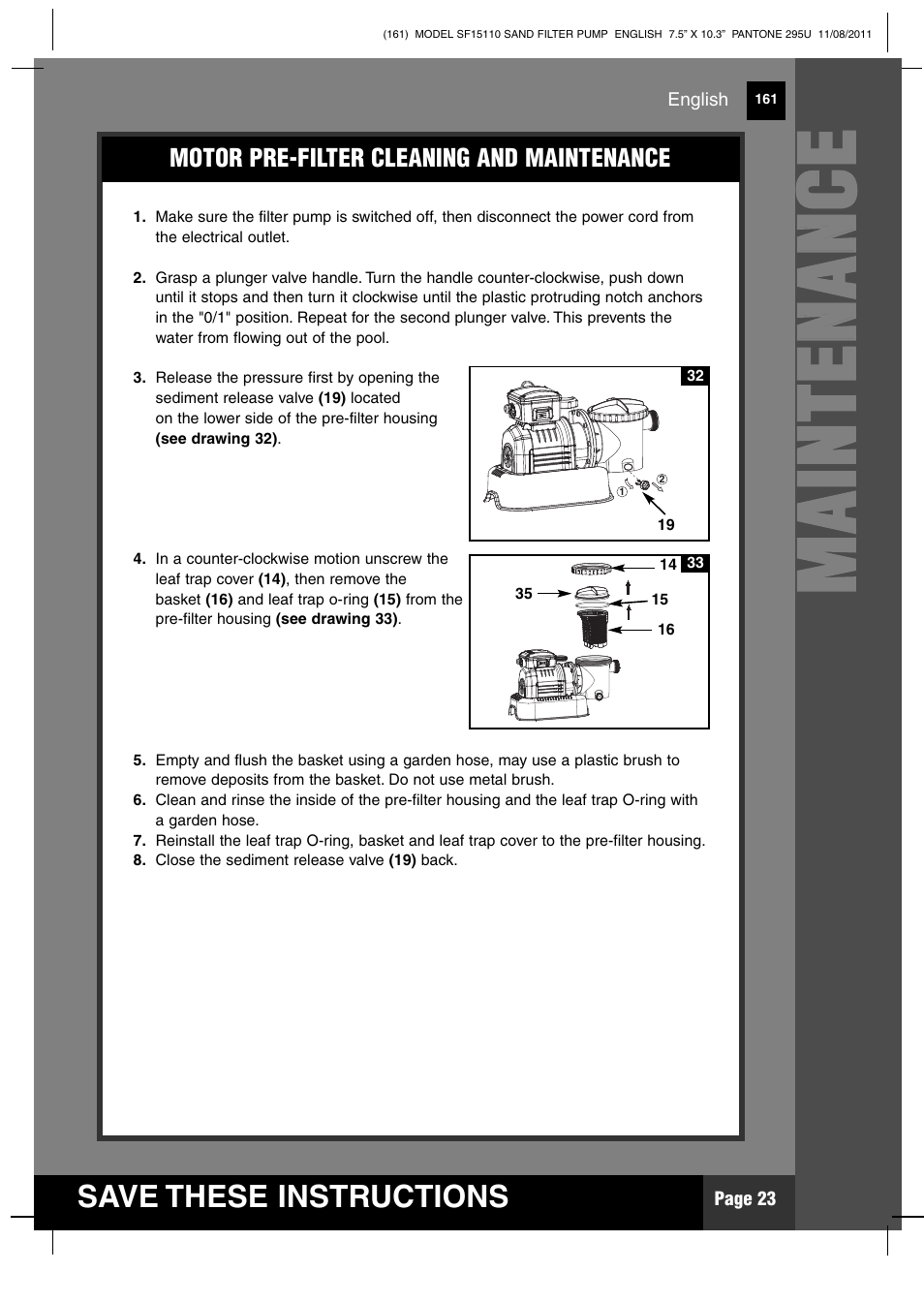 Mm aa iinn tt ee nn aa nn cc ee | Intex SF15110 Krystal Clear 2012 User Manual | Page 23 / 30