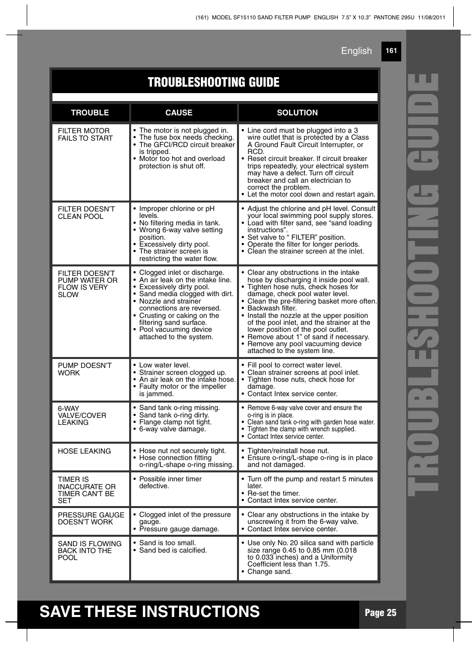 Save these instructions | Intex SF15110 Krystal Clear 2012 User Manual | Page 25 / 30