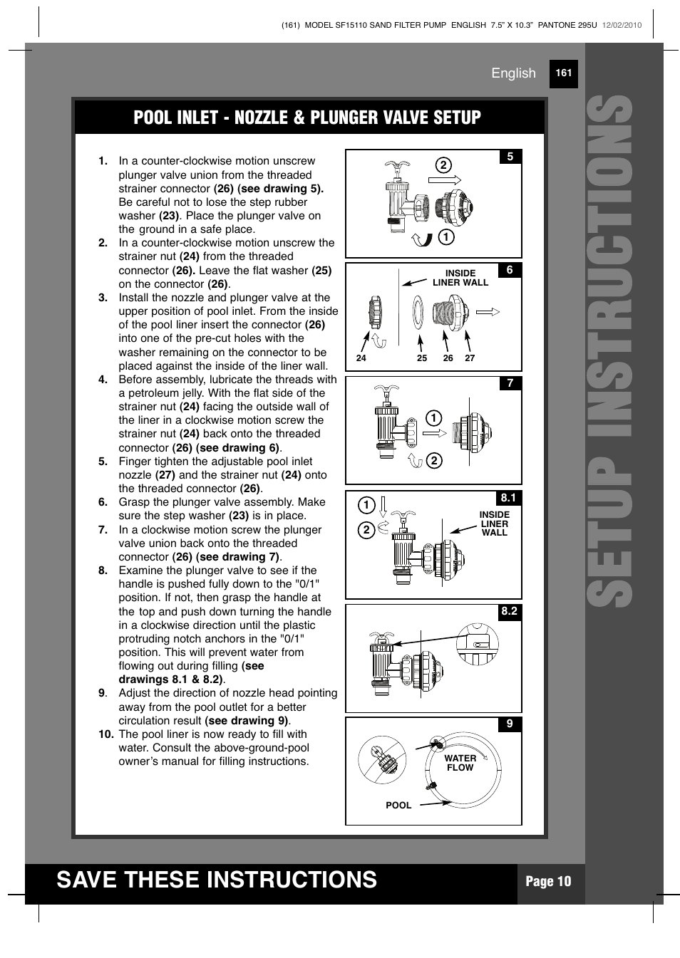 Ss ee tt uu pp ii nn ss tt rr uu cc tt iioo nn ss, Save these instructions | Intex SF15110 Krystal Clear 2011 User Manual | Page 10 / 30