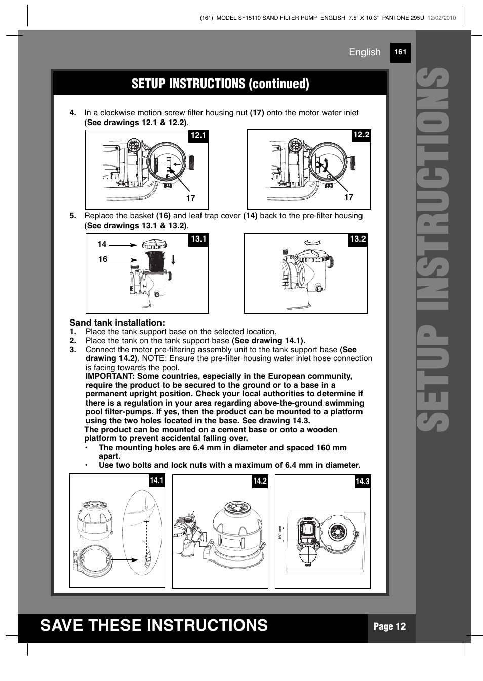 Ss ee tt uu pp ii nn ss tt rr uu cc tt iioo nn ss | Intex SF15110 Krystal Clear 2011 User Manual | Page 12 / 30