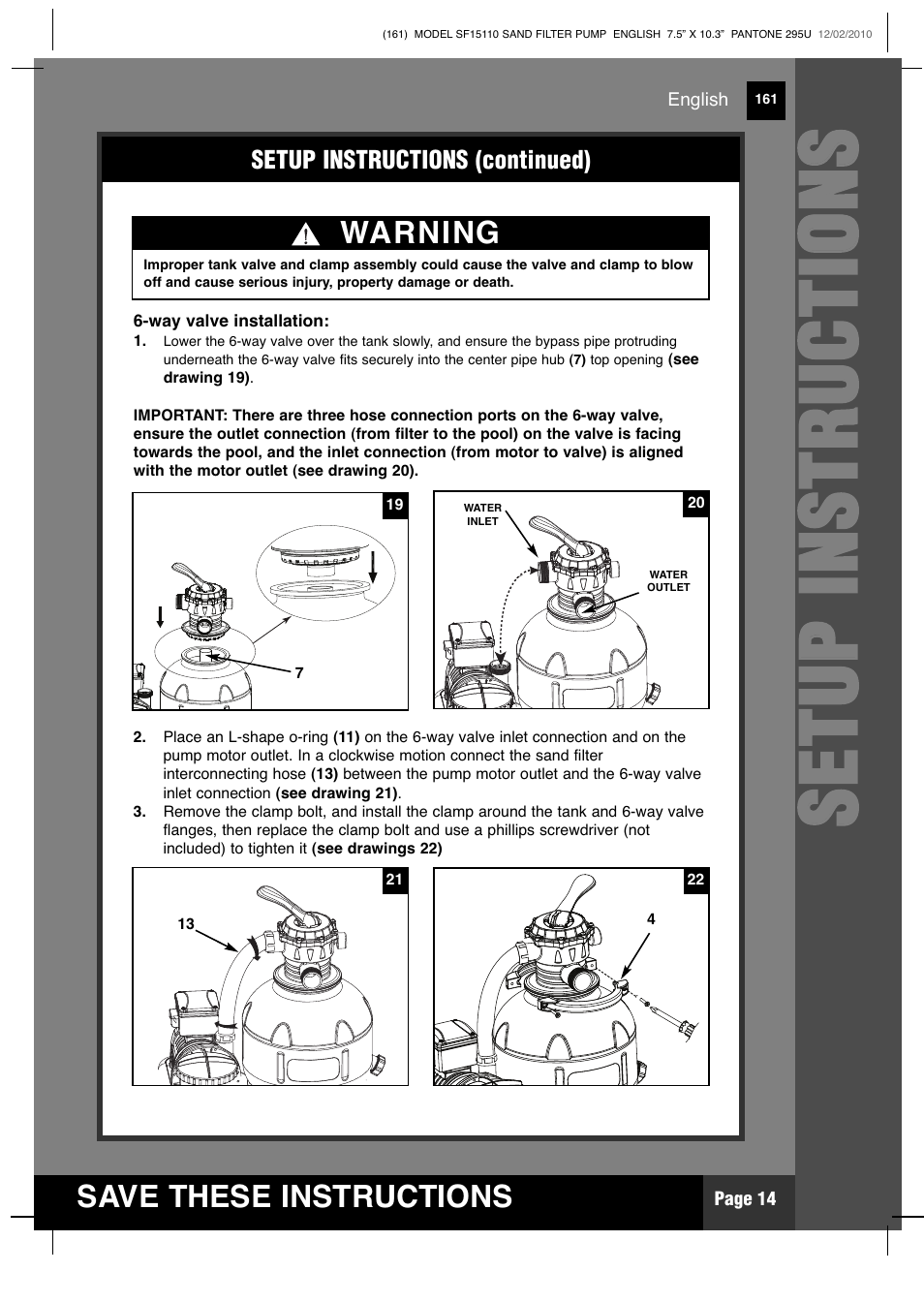 Ss ee tt uu pp ii nn ss tt rr uu cc tt iioo nn ss | Intex SF15110 Krystal Clear 2011 User Manual | Page 14 / 30