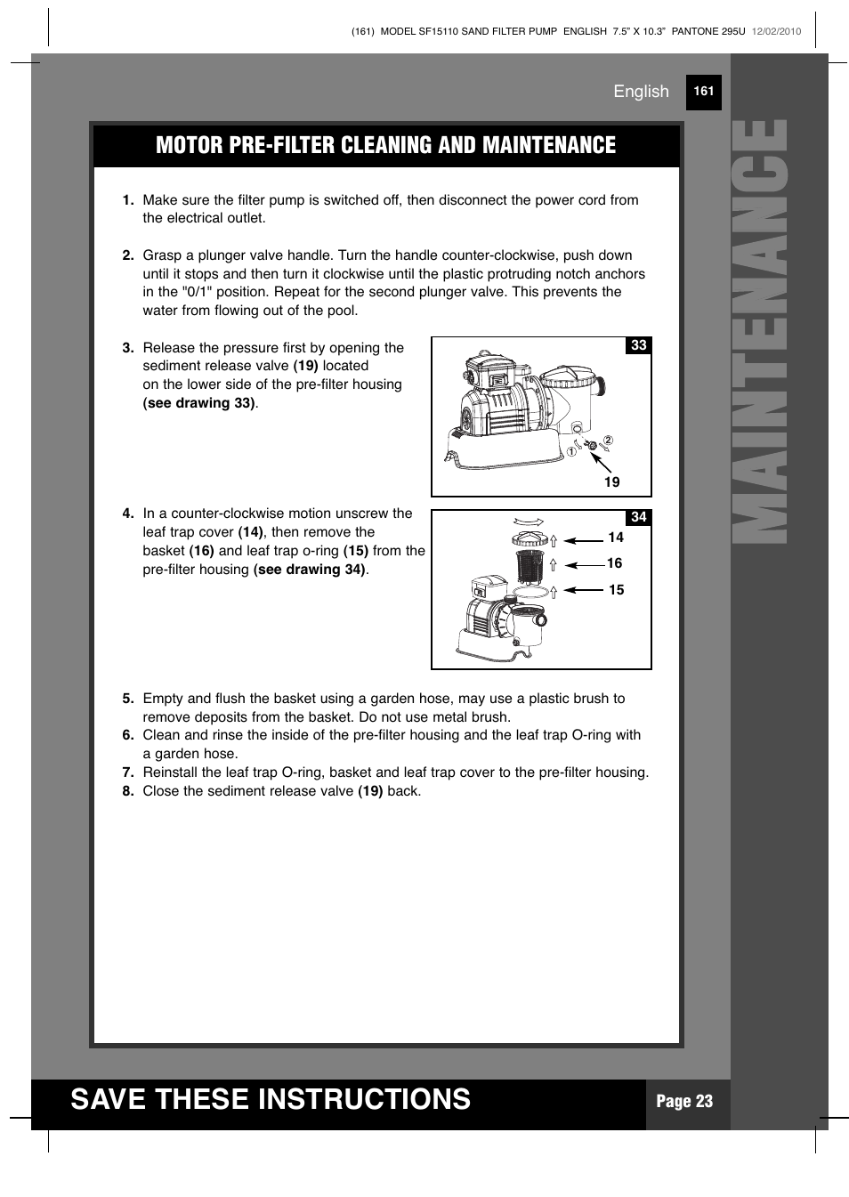 Mm aa iinn tt ee nn aa nn cc ee | Intex SF15110 Krystal Clear 2011 User Manual | Page 23 / 30