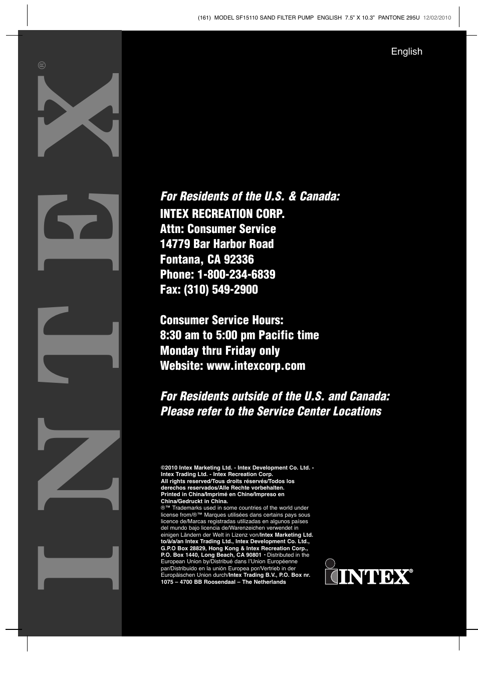 Intex SF15110 Krystal Clear 2011 User Manual | Page 30 / 30