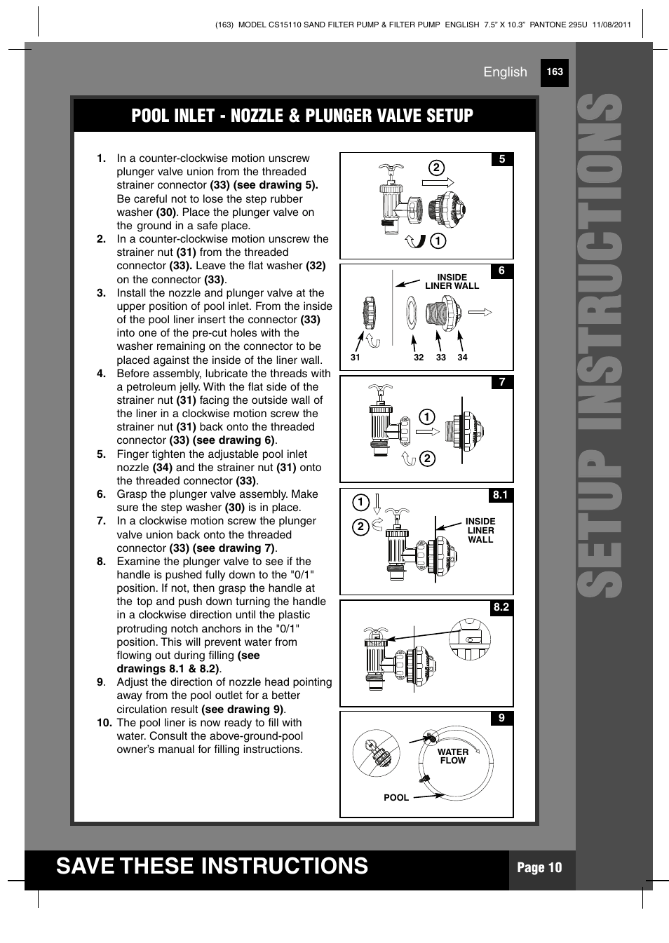 Ss ee tt uu pp ii nn ss tt rr uu cc tt iioo nn ss | Intex CS15110 Krystal Clear 2012 User Manual | Page 10 / 40