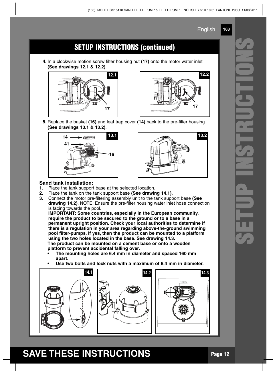 Ss ee tt uu pp ii nn ss tt rr uu cc tt iioo nn ss | Intex CS15110 Krystal Clear 2012 User Manual | Page 12 / 40