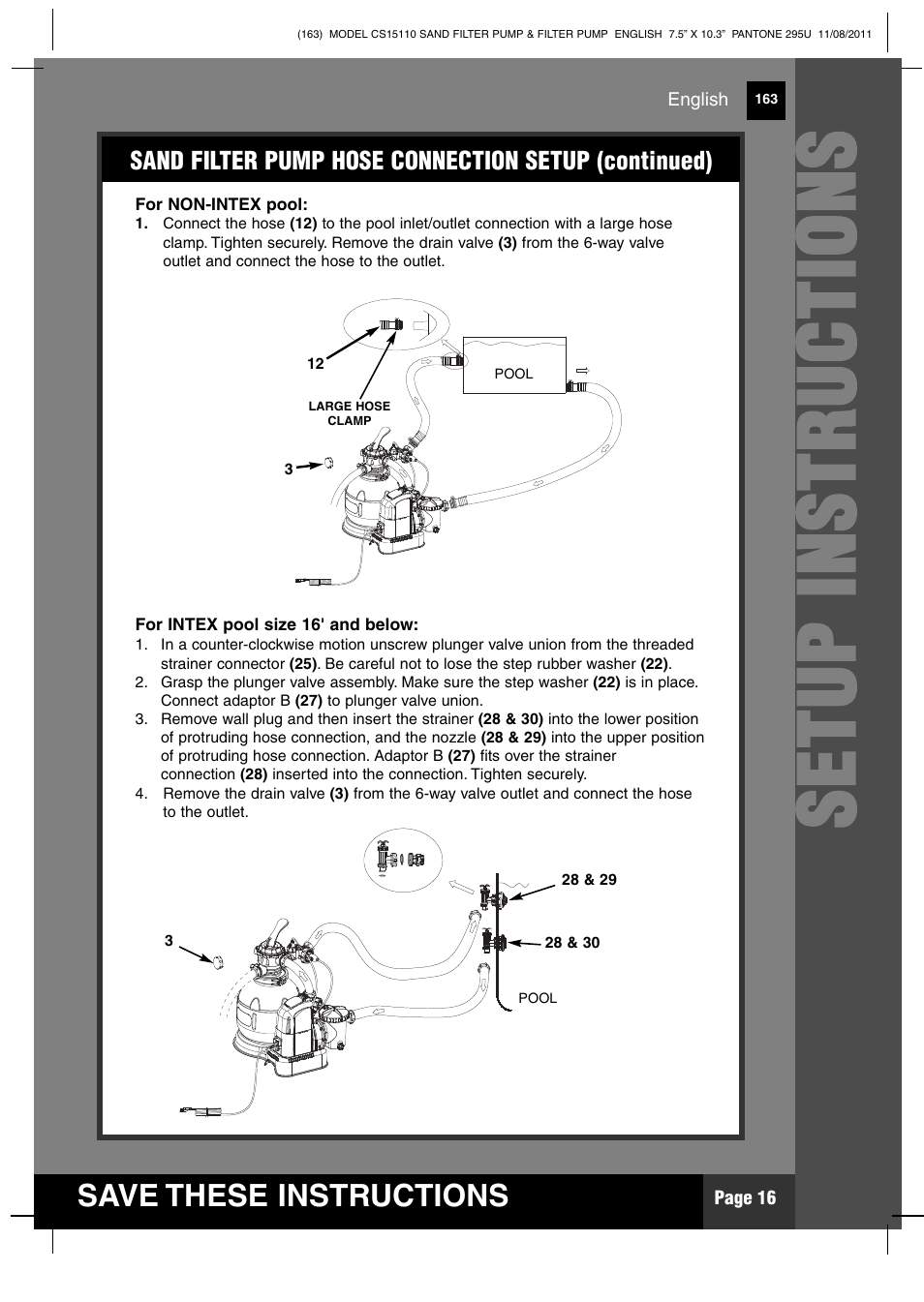 Ss ee tt uu pp ii nn ss tt rr uu cc tt iioo nn ss | Intex CS15110 Krystal Clear 2012 User Manual | Page 16 / 40