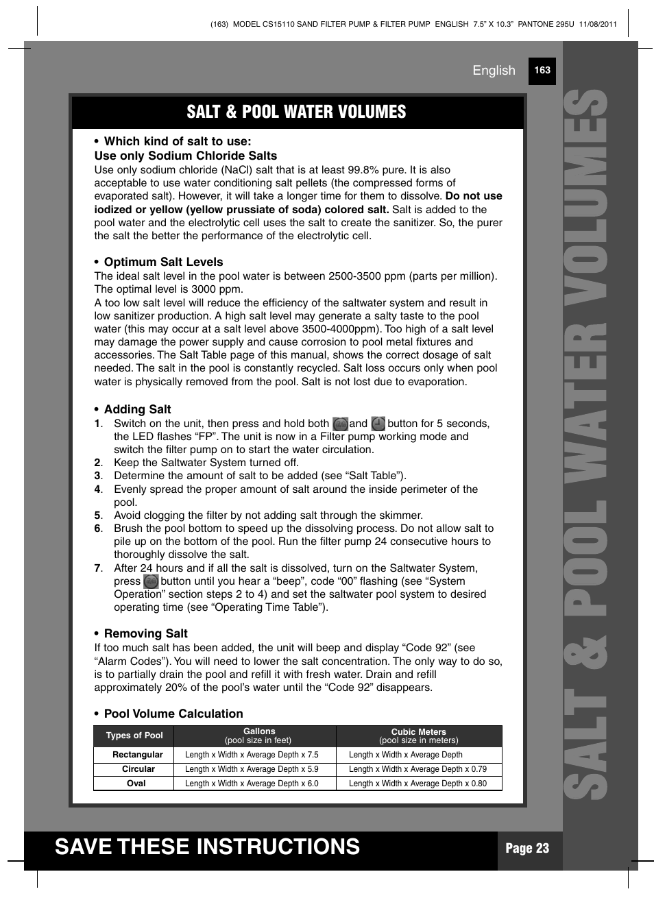 Intex CS15110 Krystal Clear 2012 User Manual | Page 23 / 40
