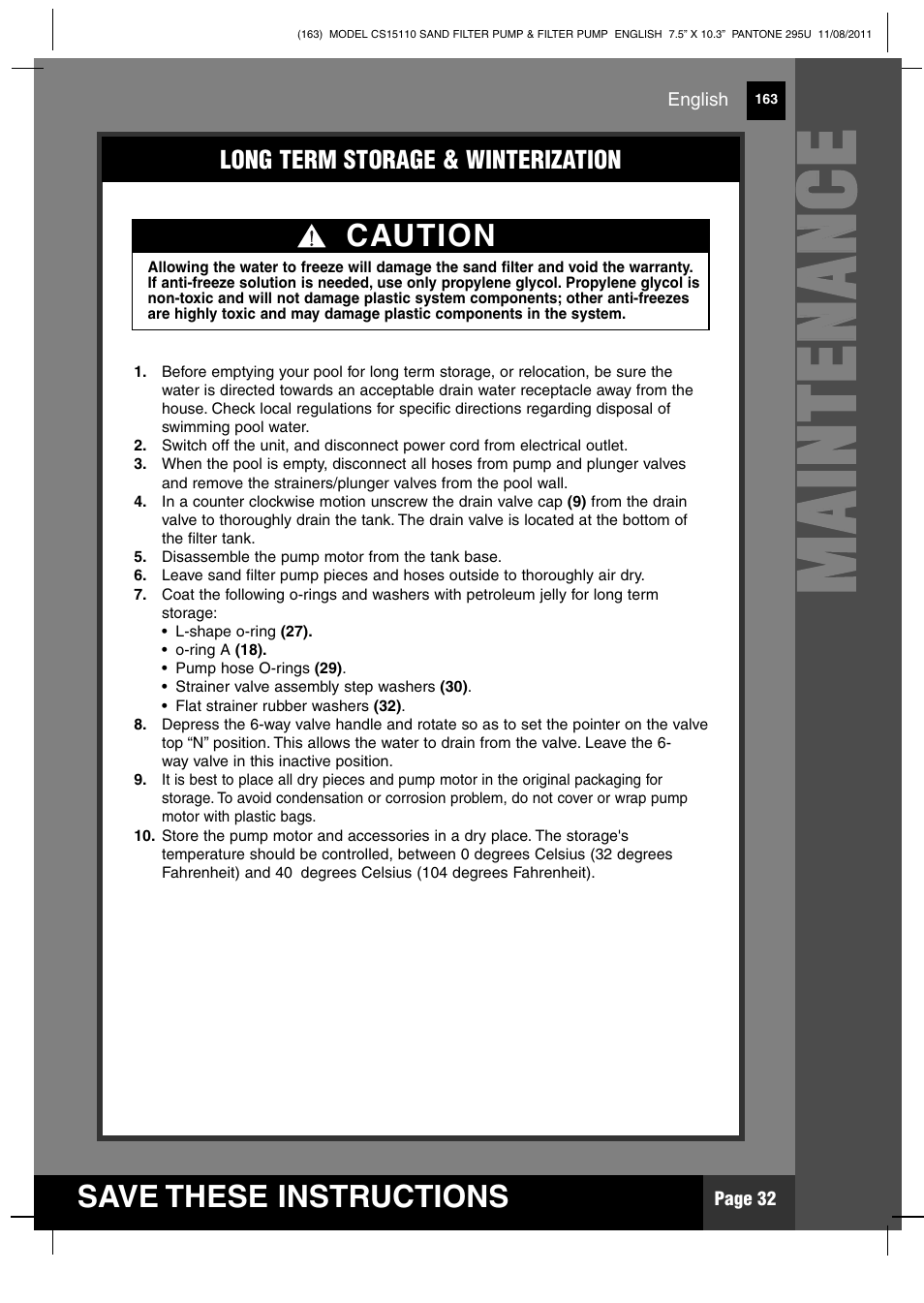 Mm aa iinn tt ee nn aa nn cc ee | Intex CS15110 Krystal Clear 2012 User Manual | Page 32 / 40
