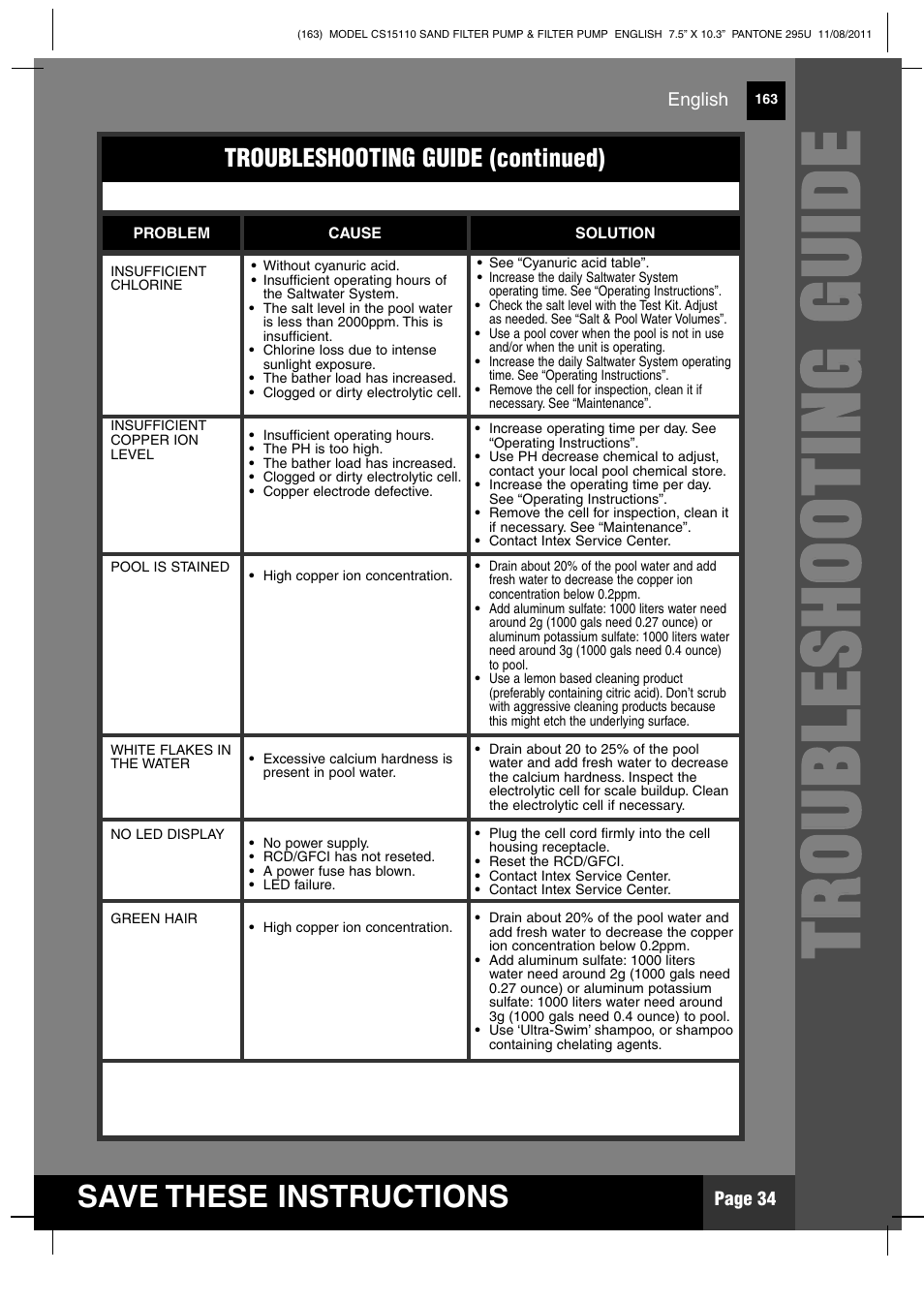 Intex CS15110 Krystal Clear 2012 User Manual | Page 34 / 40