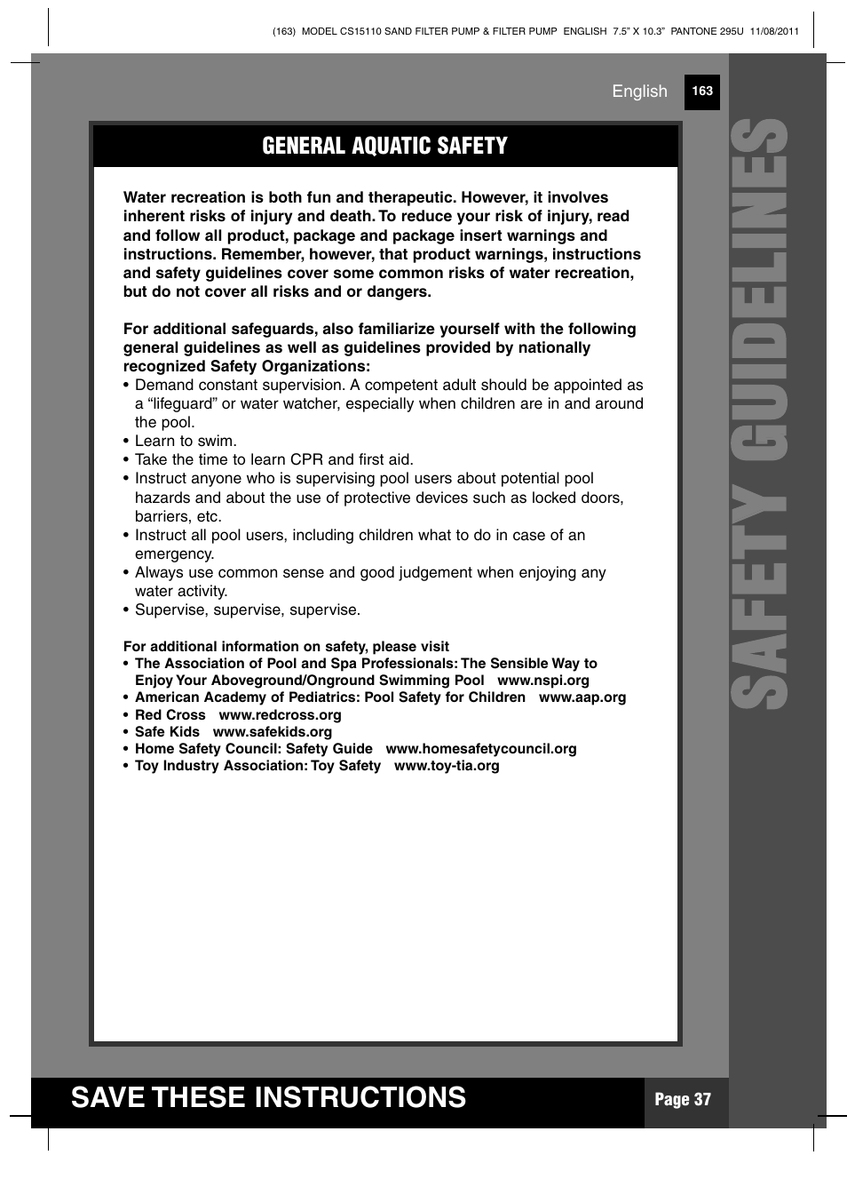 Ss aa ff ee tt yy gg uu iidd ee ll iinn ee ss | Intex CS15110 Krystal Clear 2012 User Manual | Page 37 / 40