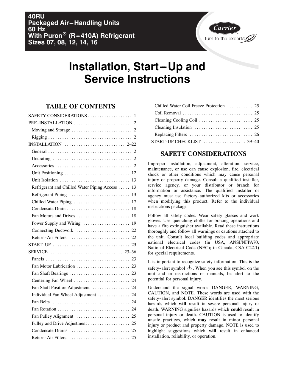 Carrier 40RU User Manual | 40 pages