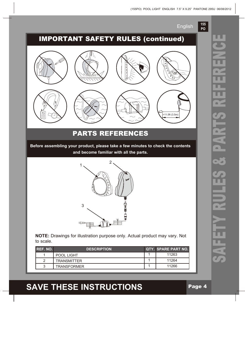 Safety rules & parts reference, Save these instructions, Important safety rules (continued) | Parts references | Intex WL3110 2013 User Manual | Page 4 / 9