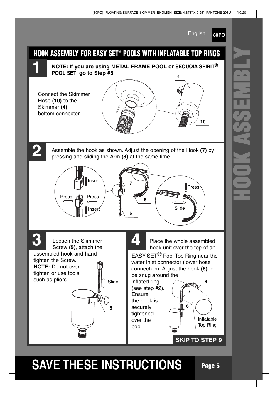 Hh oo oo kk aa ss ss ee mm bb llyy, S ave these instructions | Intex Floating Surface Skimmer v.1 User Manual | Page 5 / 12
