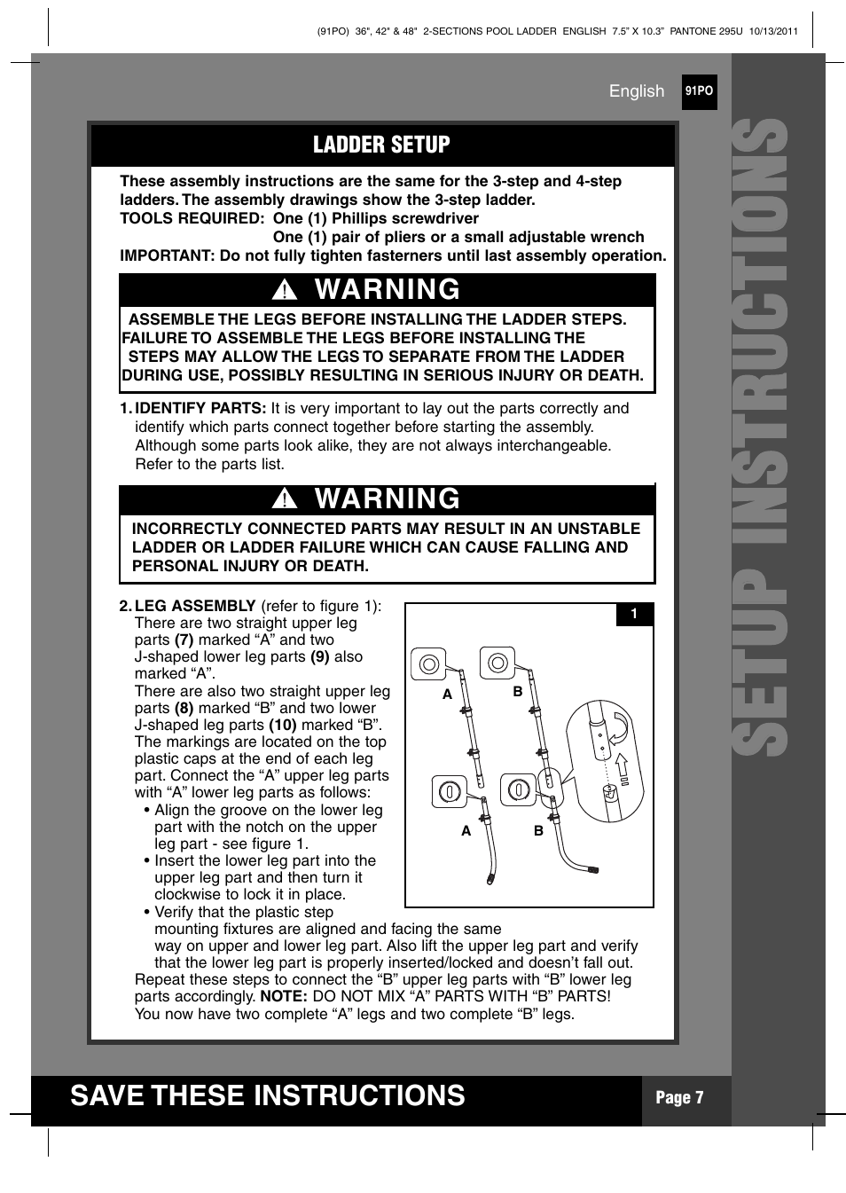 Ss ee tt uu pp ii nn ss tt rr uu cc tt iioo nn ss | Intex Pool Ladder 2012 User Manual | Page 7 / 12